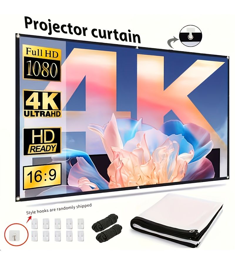A 100 Inch 4K 3D Projection Screen Portable Foldable Design For Home Theater And Outdoor Use With Mounting Hardware High Quality Fabric - Image 1