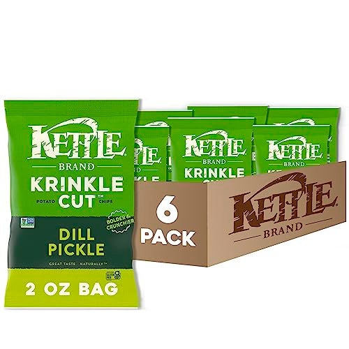Kettle Brand Potato Chips, Krinkle Cut, Dill Pickle Kettle Chips, Snack Bag 2 Oz (Pack of 6) - Image 1