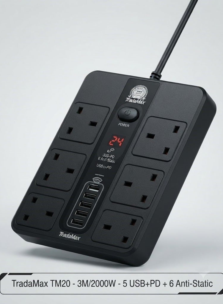 TradaMax TM20 2000W Smart Power Strip | 6 Outlets and 6 USB+PD Ports with Smart Timer and 3m Cable - Image 4