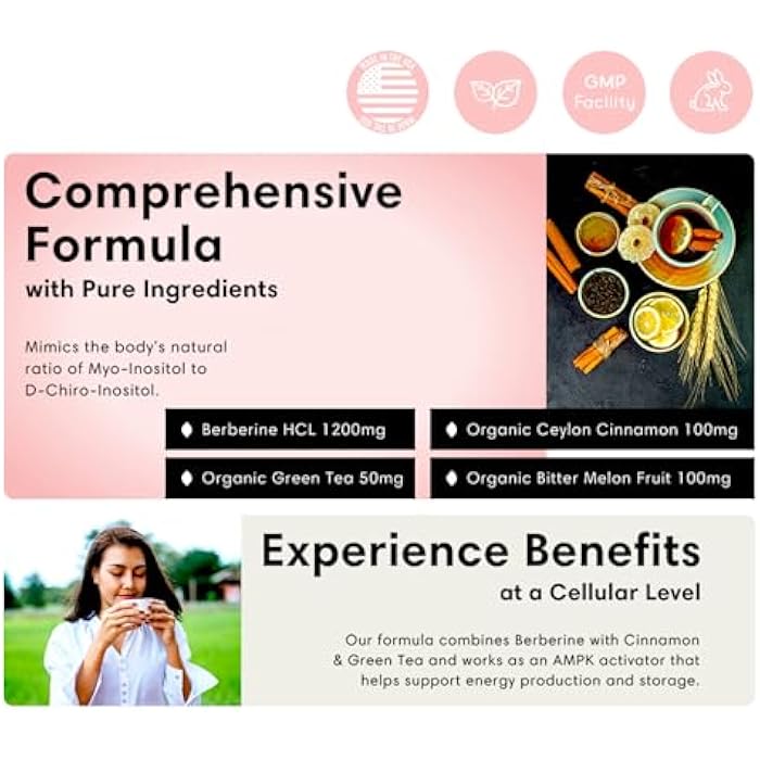 FLEUR Berberine HCL with Organic Cinnamon, Bitter Melon & Green Tea Extract, Supports Heart, Digestive, and Immune System, Vitality Support for Men and Women, Non-GMO & Vegan, 120 Capsules - Image 4
