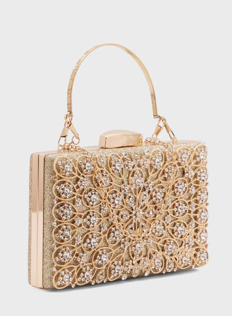 Khizana Floral Motif Embellished Box Clutch Bag