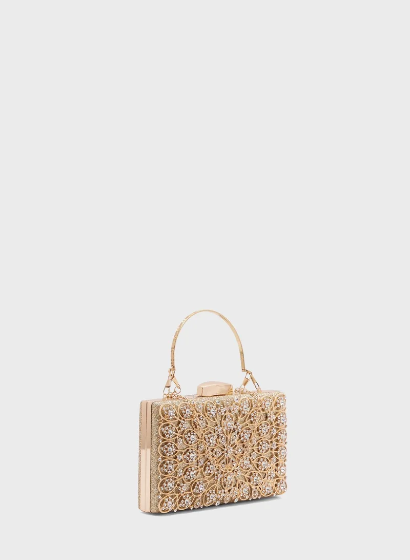 Khizana Floral Motif Embellished Box Clutch Bag