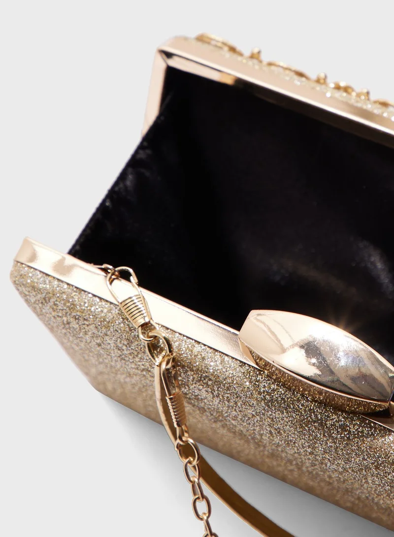 Khizana Floral Motif Embellished Box Clutch Bag