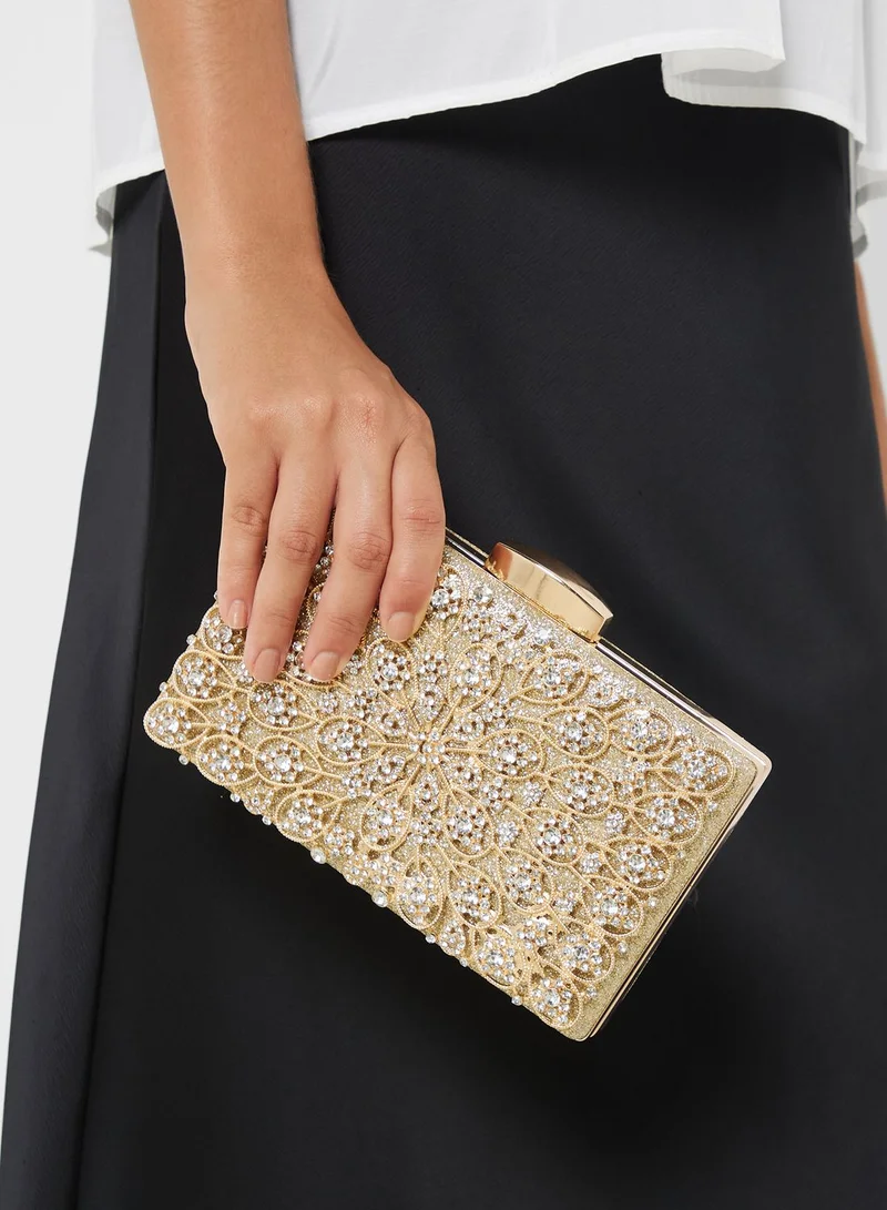 Khizana Floral Motif Embellished Box Clutch Bag
