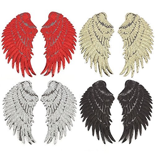FEEPOP 1 Pairs Black Sequin Wings Sew On Patches Applique Stickers Cloth Patch Sewing DIY by Hand Accessories(13.5X7.08 inch) - Image 3