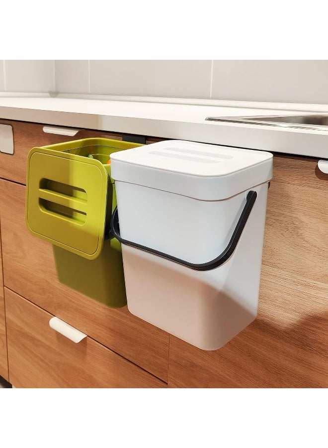 stonespace stonespace Hanging Small Trash Can with Lid Under Sink for Kitchen, 1.3 Gallon/5L Mountable Compost Pail, Kitchen Compost Bin for Countertop, White  - Image 1