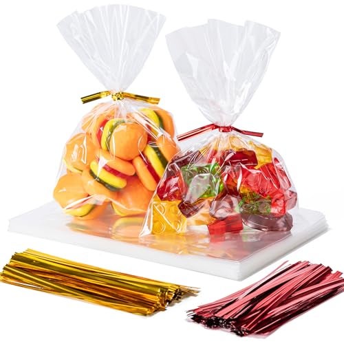 Aegero Cello Cellophane Treat Bags 200 Pcs 4x6 Inches Clear Cellophane Bags with 200 Twist Ties for Gift WrappingPackaging CandiesDessertBakeryParty Favors - Image 2