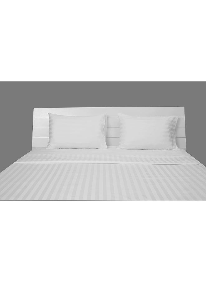 Hotel Linen Klub Hotel Linen Klub Single Duvet Cover Set - 2 Pieces, Luxurious 100% Cotton Sateen with 250 Thread Count, Elegant 1-Inch Stripe Design, Size: 165 x 225 cm + 1 Pillowcase (50 x 75 cm), Classic White  - Image 3