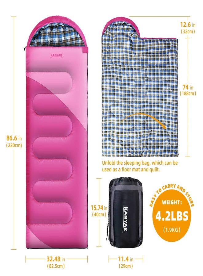 KANYAK Pink Sleeping Bag with Carry Bag, Warm Washable and Skin-Friendly Camping Sleeping Bag for Festival Sleep-Outs or Outdoor Adventures - Image 2