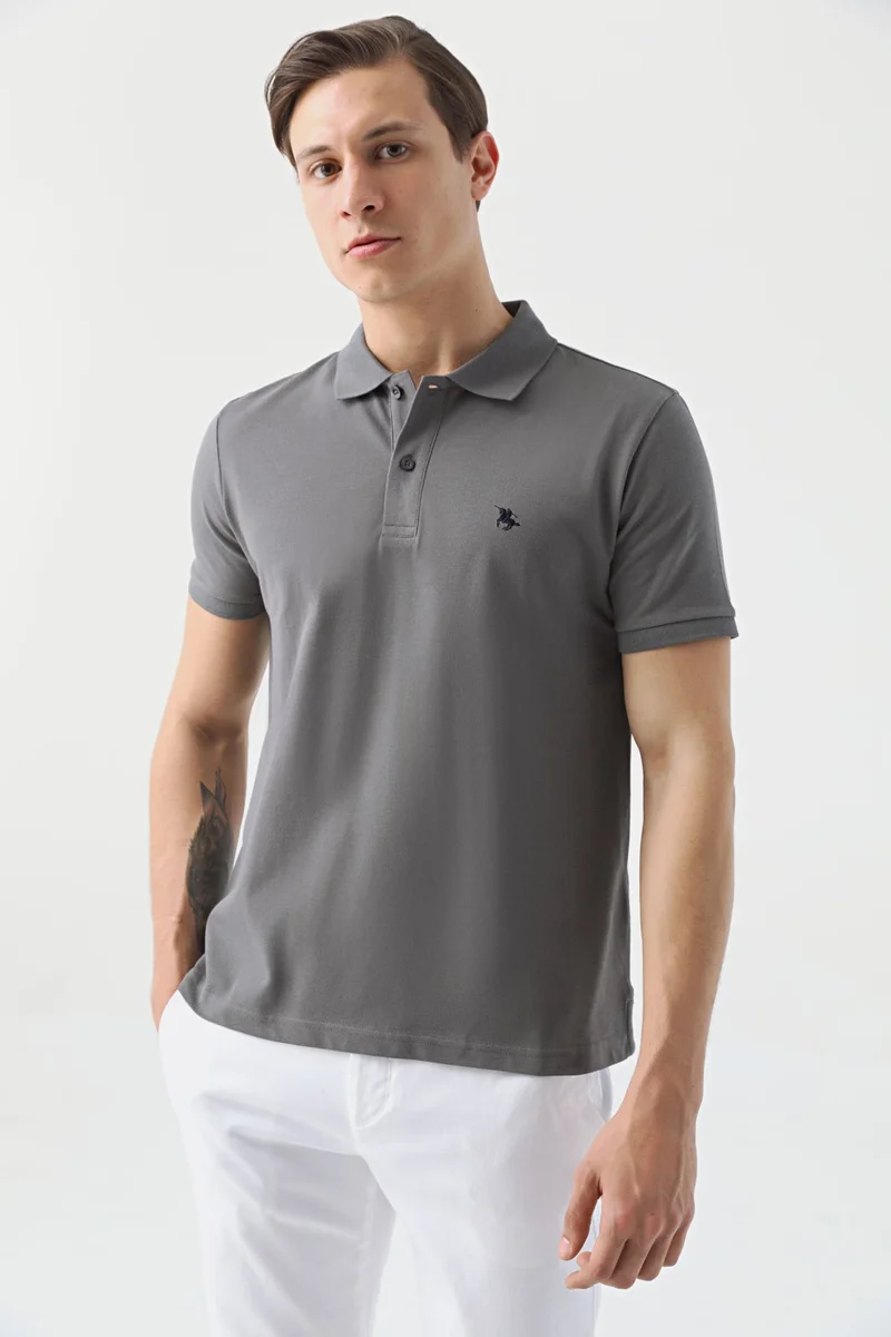 D'S DAMAT Regular Fit Anthracite Pique Textured T-Shirt 6HC146551000M