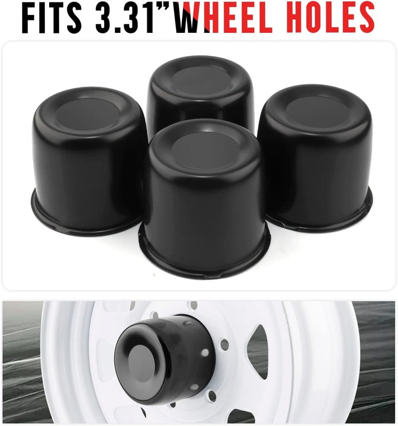 RTrhinoTuning 4PCS 3.31" Push Through Center Caps for Truck Trailer Wheel Rim - Matt Black - Image 5