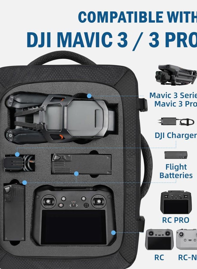 PEKREWS Mavic 3 Pro Case, Mavic 3 Case, Expandable Carry On Backpack Fits 17.3 Inch Laptop, Travel Large Capacity Mavic 3 Pro Bag for DJI Mavic 3/3 Pro, DJI RC Pro/RC/RC-N1, Drone Accessories - Image 2