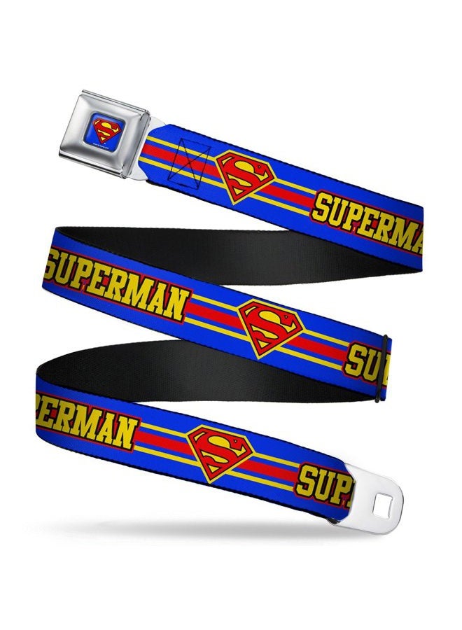 Buckle Down Superman/shield Stripe Blue/yellow/red Seatbelt Belt - Image 1