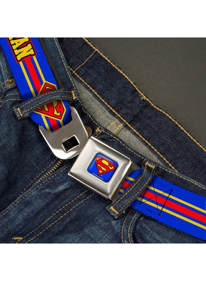 Buckle Down Superman/shield Stripe Blue/yellow/red Seatbelt Belt - Image 2