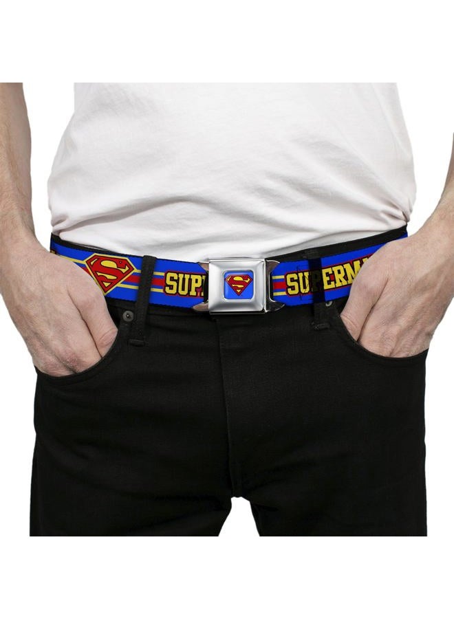 Buckle Down Superman/shield Stripe Blue/yellow/red Seatbelt Belt - Image 3
