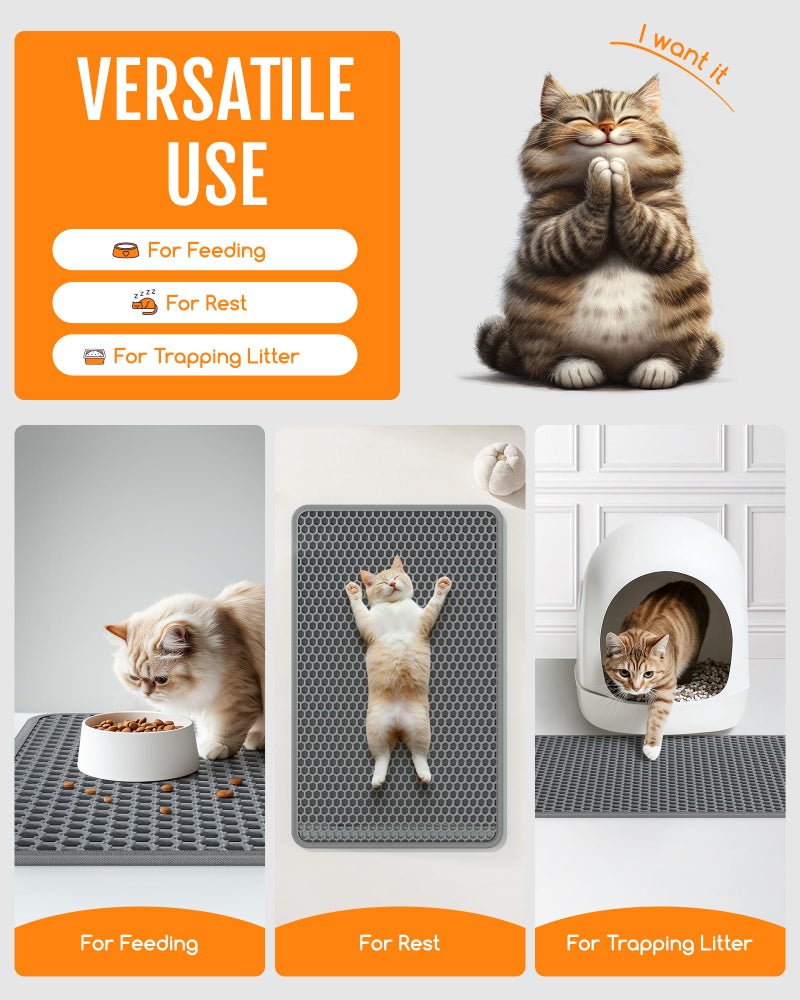 Powools Cat Litter Mat - 23.2" x 14.6" Small Litter Box Mat with Double Layers, Urine-Proof and Non-Slip Litter Trapping Mat, Easy to Clean Kitty Litter Mats for Floor, Scatter Control, Grey - Image 5