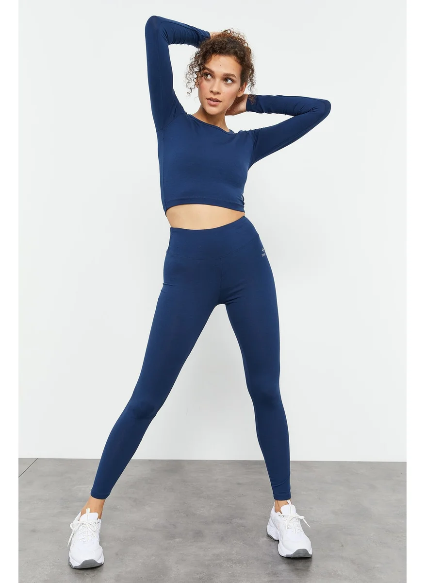 تومي لايف Indigo Women's High Waist Long Sleeve Slim Fit Crop Top Leggings Set - 95286