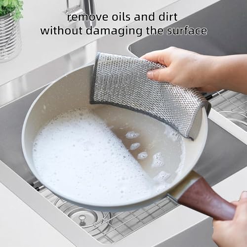 VOOY Non Scratch Wire Dish Cloth – 12 Pack Multipurpose Wire Cloth for Dish Washing | Reusable Rags for Utensils, Kitchen, and Sinks | Easy Rinse & Fast Dry | Wire Texture for Cleaning - Image 4
