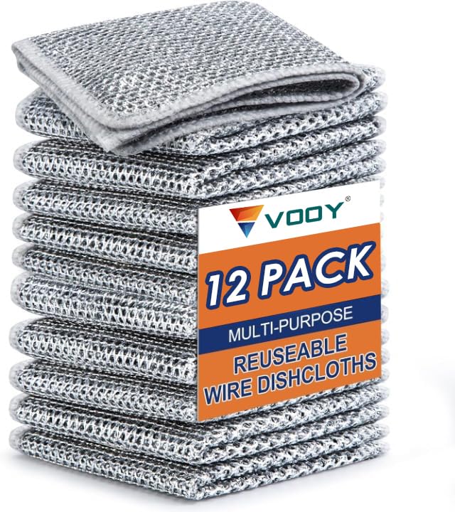 VOOY Non Scratch Wire Dish Cloth – 12 Pack Multipurpose Wire Cloth for Dish Washing | Reusable Rags for Utensils, Kitchen, and Sinks | Easy Rinse & Fast Dry | Wire Texture for Cleaning - Image 1