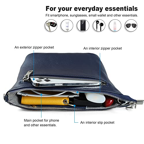 befen حقائب كروس بودي زرقاء للنساء، حقائب جلدية حقيقية لحمل الكتف للسفر مع فتحات بطاقات RFID - Navy Blue متوسط - Image 3