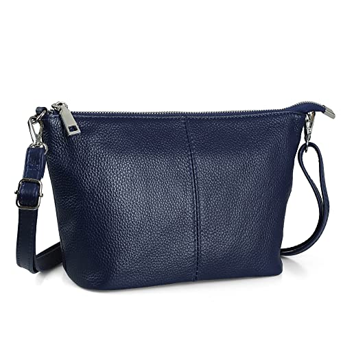 befen حقائب كروس بودي زرقاء للنساء، حقائب جلدية حقيقية لحمل الكتف للسفر مع فتحات بطاقات RFID - Navy Blue متوسط - Image 1