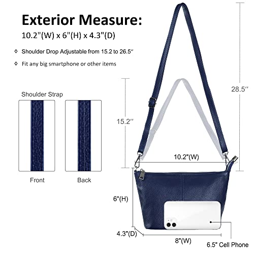 befen حقائب كروس بودي زرقاء للنساء، حقائب جلدية حقيقية لحمل الكتف للسفر مع فتحات بطاقات RFID - Navy Blue متوسط - Image 4