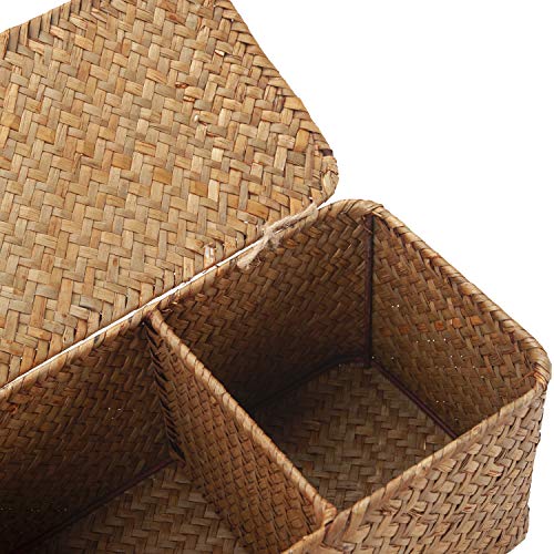 DOKOT Seagrass Woven Storage Basket with Lid, Rectangular Narrow Tampon Toilet Tank Organizer - Image 3