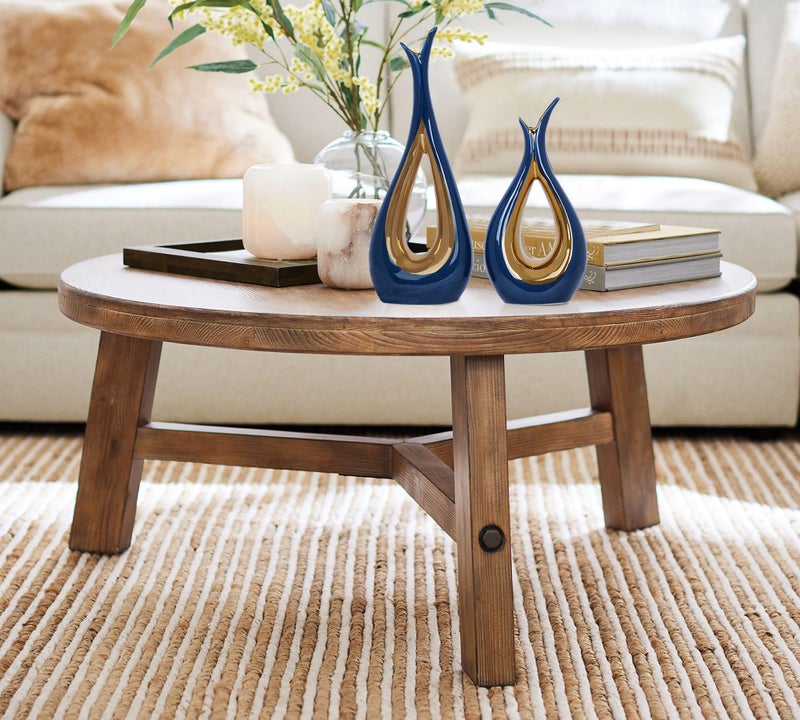 Dlfghos 2 PCS Blue Gold Vase Home Decor Accent Ceramic Vase set of 2 Vases for Centerpieces Pampas Flower Vases for Coffee Table Living Room Shelf Bookshelf Dining Kitchen Mantel and Entryway Decorations - Image 5