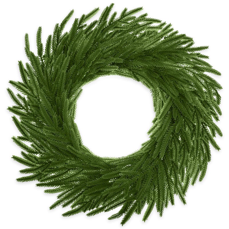 Yuefunny 18 Inch Christmas Norfolk Pine Wreath for Front Door Artificial Christmas Wreaths Faux Greenery Pine Needles Wreath for Front Door Wall Windows Porches Farmhouse Indoor Outdoor Xmas Decor - Image 2