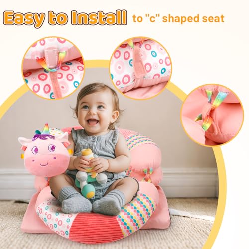 Blublu Park 3-in-1 Tummy Time Pillow and Seated Support Playmat with Detachable Early Sensory Toys for Infant, Sitting Support to Prevent Reflux, Portable Gifts for Newborn Boys and Girls (Rose) - Image 3