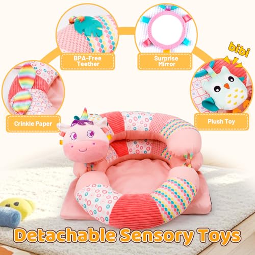 Blublu Park 3-in-1 Tummy Time Pillow and Seated Support Playmat with Detachable Early Sensory Toys for Infant, Sitting Support to Prevent Reflux, Portable Gifts for Newborn Boys and Girls (Rose) - Image 5