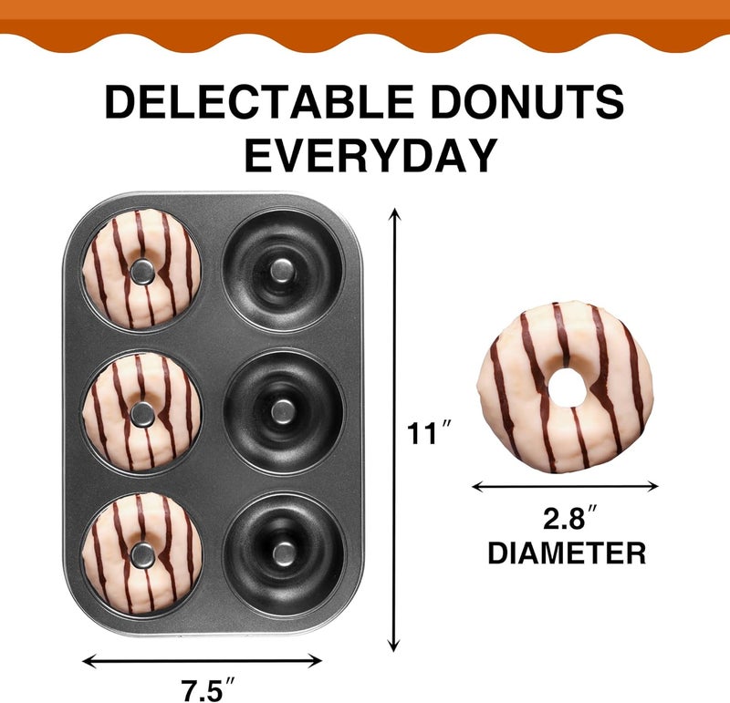 HONGBAKE Donut Pan For Baking, Upgraded Deepened Doughnut Tray, 2 Pack 6 Cavity Mini Bagel Mold for Oven, Nonstick and Heavy Duty - Black - Image 2
