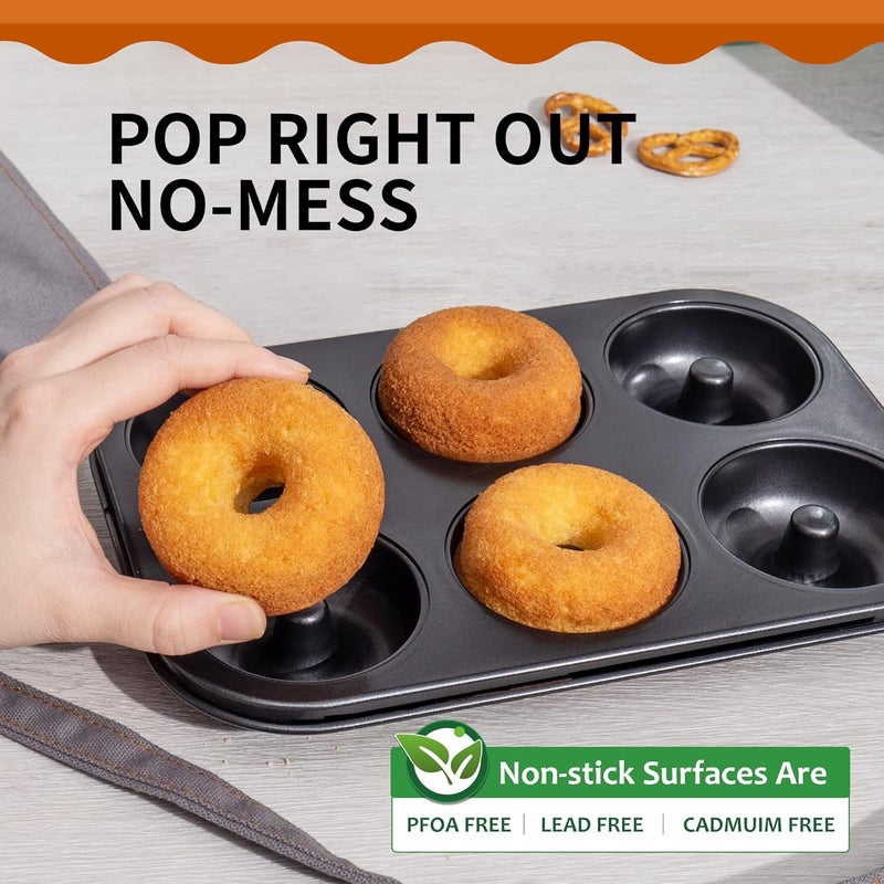 HONGBAKE Donut Pan For Baking, Upgraded Deepened Doughnut Tray, 2 Pack 6 Cavity Mini Bagel Mold for Oven, Nonstick and Heavy Duty - Black - Image 4