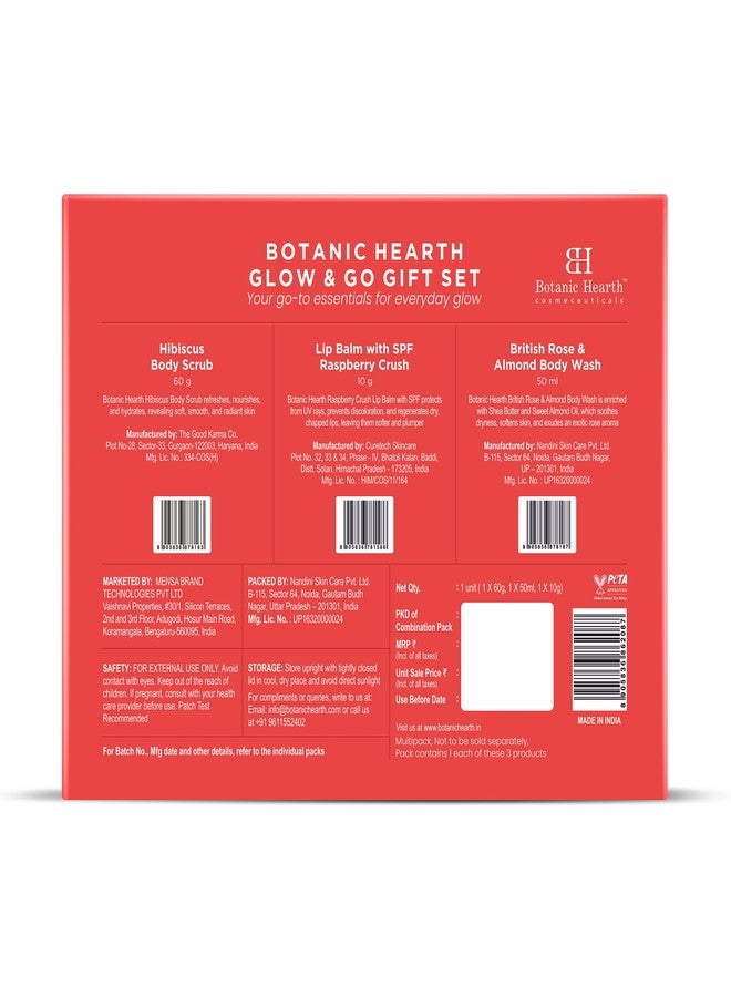 Botanic Hearth Gift Hamper | Hibiscus Body Scrub 60g + Raspberry Lip Balm 10g + British Rose Body Wash 50ml | Glow & Go Kit | Pampering Gift | Gift Set for Women | Gift Set for Birthday, Valentine's, Anniversary, Rakhi & Special Occasions | Special Edition | Pack of 3 - Image 3