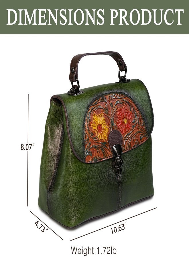 SHARPAD Genuine Leather Satchel for Women Top Handle Bags Handmade Purse Vintage Embossed Leather Crossbody Handbags Hobo Bag (Green-3), Green-3 - Image 2