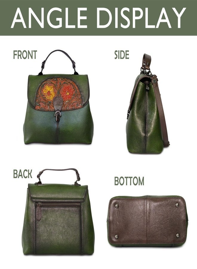 SHARPAD Genuine Leather Satchel for Women Top Handle Bags Handmade Purse Vintage Embossed Leather Crossbody Handbags Hobo Bag (Green-3), Green-3 - Image 3