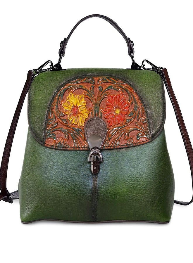 SHARPAD Genuine Leather Satchel for Women Top Handle Bags Handmade Purse Vintage Embossed Leather Crossbody Handbags Hobo Bag (Green-3), Green-3 - Image 1