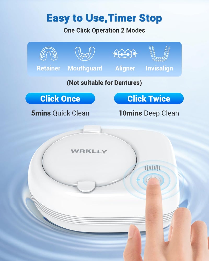 WRKLLY Cordless Ultrasonic Retainer Cleaner Machine with 6 Cleaning Tablets - Image 5