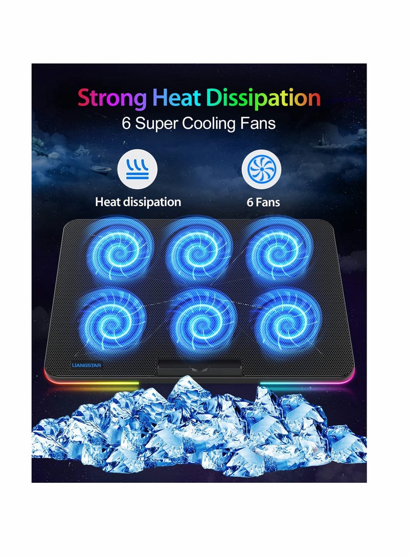 KASTWAVE Laptop Cooling Pad, KASTWAVE Laptop Cooler with 6 Quiet Fans for 15.6-17 Inch Gaming Fan Stable Stand, 7 Height Adjust, RGB Light 10 Modes, Switch Control Fan Speed, 2 USB Port & Phone Holder  - Image 4