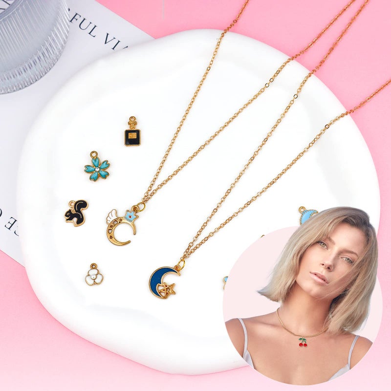 JIALEEY 60PCS Assorted Gold Plated Enamel Animal Moon Star Fruit Charm Pendant DIY for Necklace Bracelet Jewelry Making and Crafting - Image 4