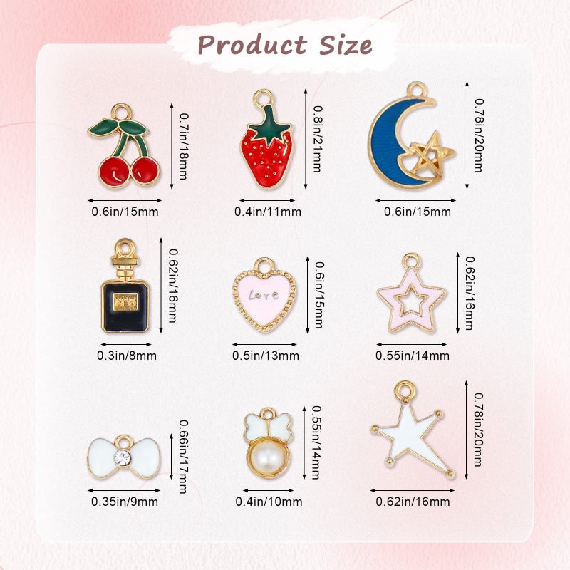 JIALEEY 60PCS Assorted Gold Plated Enamel Animal Moon Star Fruit Charm Pendant DIY for Necklace Bracelet Jewelry Making and Crafting - Image 2