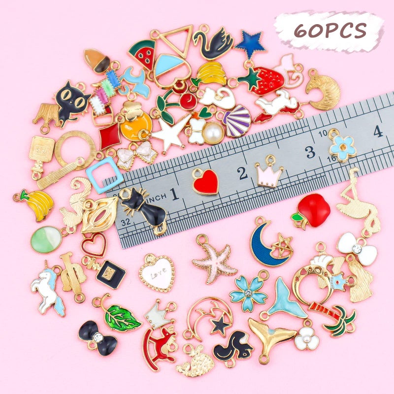 JIALEEY 60PCS Assorted Gold Plated Enamel Animal Moon Star Fruit Charm Pendant DIY for Necklace Bracelet Jewelry Making and Crafting - Image 3