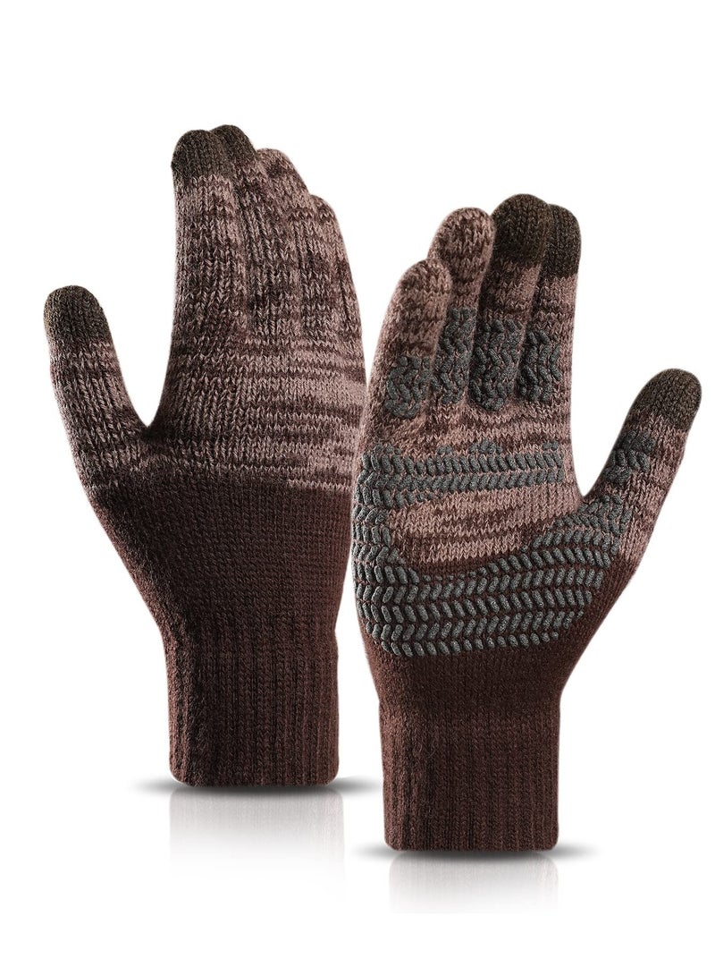 Excefore Winter Touch Screen Gloves Men Anti-Slip Thermal Gloves Knit Mens Gloves with Silicone Particles Thickened Elastic Windproof Cuff Warm Fluff Lining for Driving Running Sport Typing  - Image 1