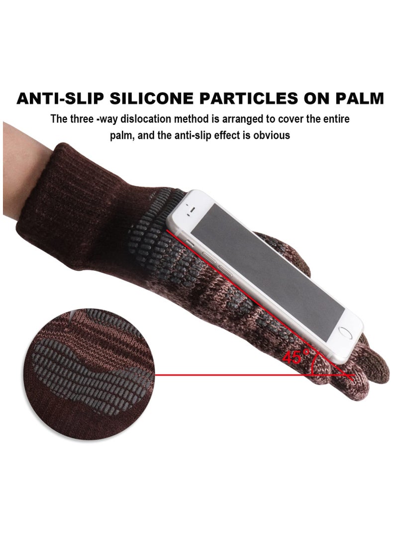 Excefore Winter Touch Screen Gloves Men Anti-Slip Thermal Gloves Knit Mens Gloves with Silicone Particles Thickened Elastic Windproof Cuff Warm Fluff Lining for Driving Running Sport Typing  - Image 3
