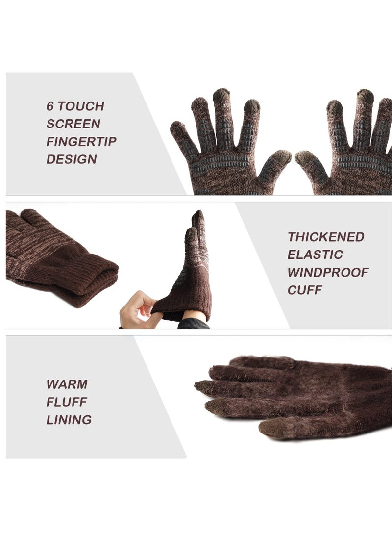 Excefore Winter Touch Screen Gloves Men Anti-Slip Thermal Gloves Knit Mens Gloves with Silicone Particles Thickened Elastic Windproof Cuff Warm Fluff Lining for Driving Running Sport Typing  - Image 4