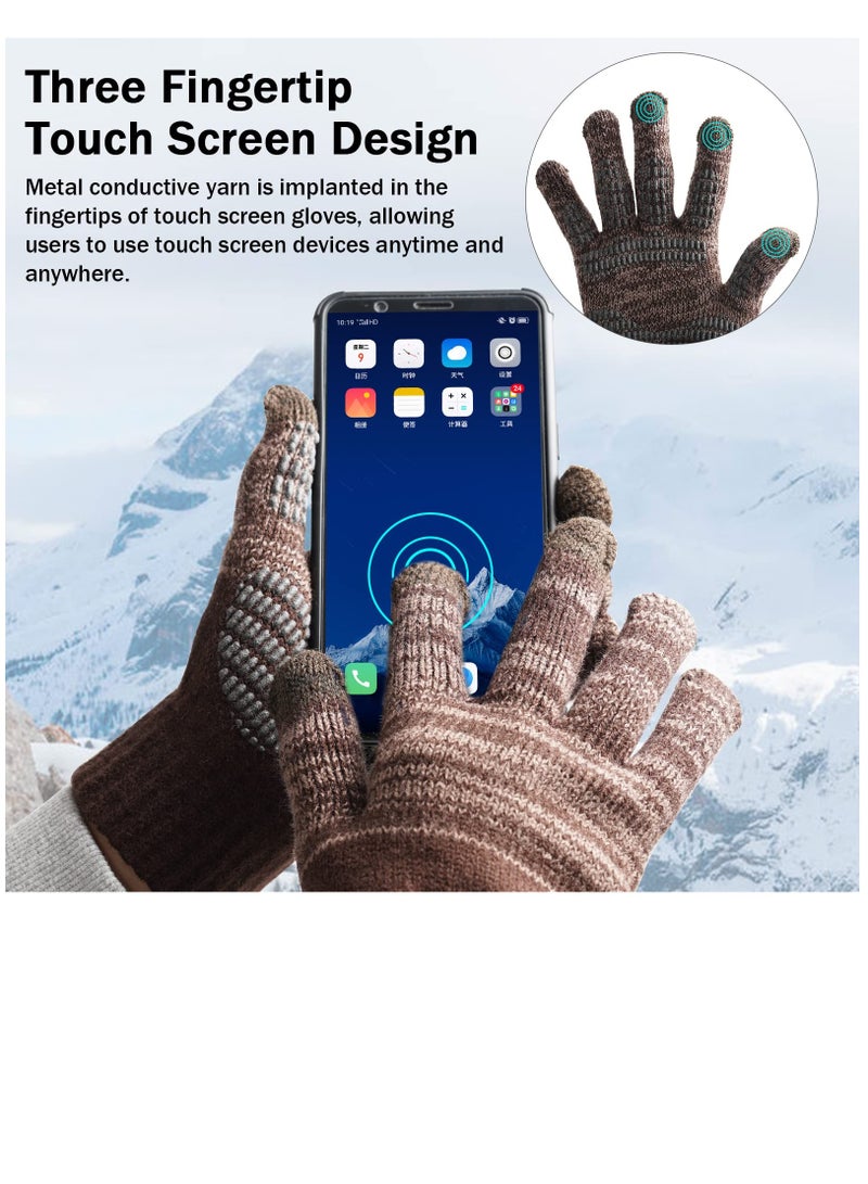 Excefore Winter Touch Screen Gloves Men Anti-Slip Thermal Gloves Knit Mens Gloves with Silicone Particles Thickened Elastic Windproof Cuff Warm Fluff Lining for Driving Running Sport Typing  - Image 2