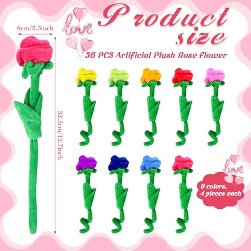 Deekin 36 Pcs Valentines Day Plush Rose Flower Bendable Stems Colorful Soft Rose Stuffed Flower Toy Fake Bendy Plush Bouquet Roses Valentine Bulk for Women Girlfriend Gift Graduation 126 - Image 5