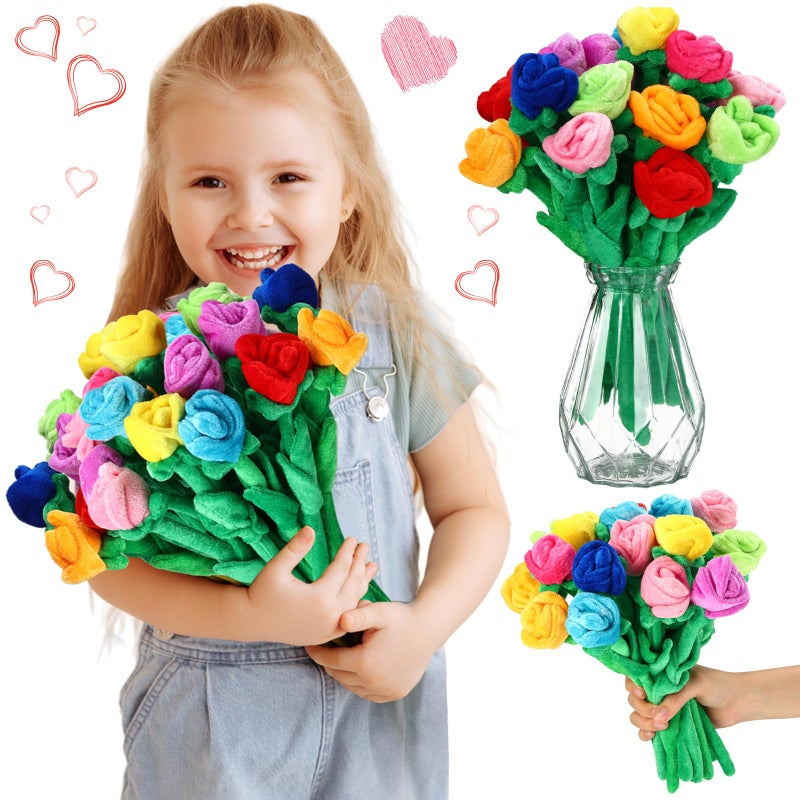 Deekin 36 Pcs Valentines Day Plush Rose Flower Bendable Stems Colorful Soft Rose Stuffed Flower Toy Fake Bendy Plush Bouquet Roses Valentine Bulk for Women Girlfriend Gift Graduation 126 - Image 3
