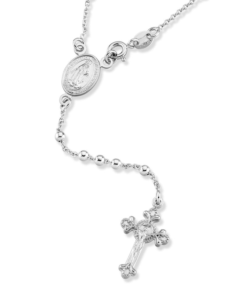 Miabella Italian 925 Sterling Silver or 18K Gold Plated Rosary Bead Cross Y Necklace Chain for Women (sterliing silver, Length 20 Inches) - Image 4