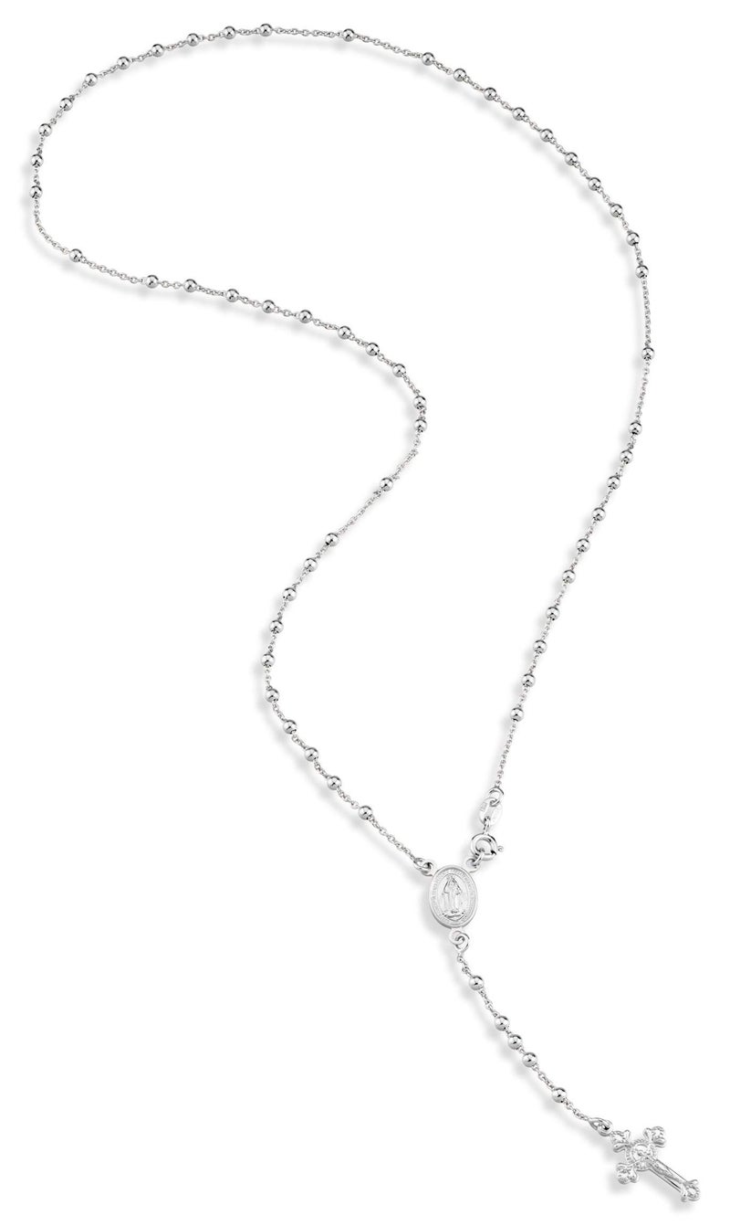 Miabella Italian 925 Sterling Silver or 18K Gold Plated Rosary Bead Cross Y Necklace Chain for Women (sterliing silver, Length 20 Inches) - Image 3